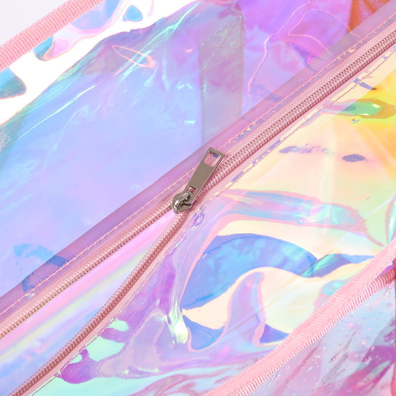 Iridescent Clear Zip Beach Tote Bag - Pink - 5