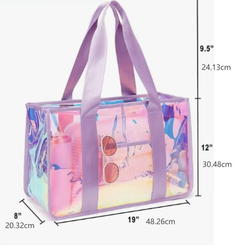 Iridescent Clear Zip Beach Tote Bag - Purple