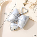 Puffy Padded Bow Keychain with Heart Charm - Silver