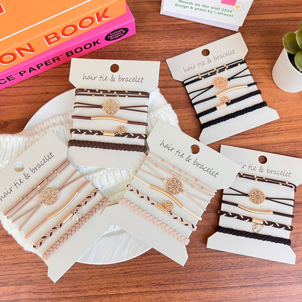 Coin Charm Hair Tie Bracelet Stack Set - view 1