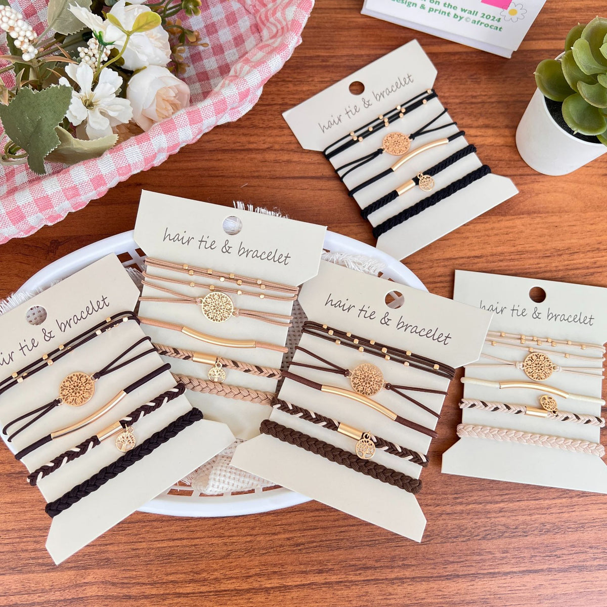 Coin Charm Hair Tie Bracelet Stack Set - view 2
