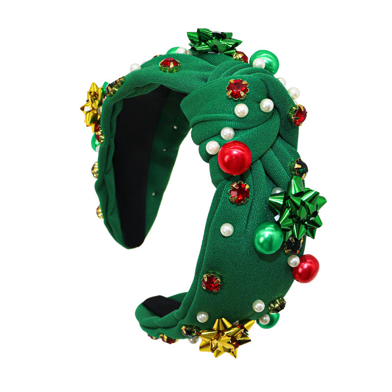 Holiday Bow Beaded Knot Headband - Green