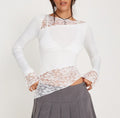 Asymmetric Lace Panel Long Sleeve Top - White