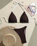 Halter Tie Triangle Bikini Swimsuit Set - Curry