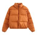 Cropped Stand Collar Zip Up Puffer Jacket - Ginger