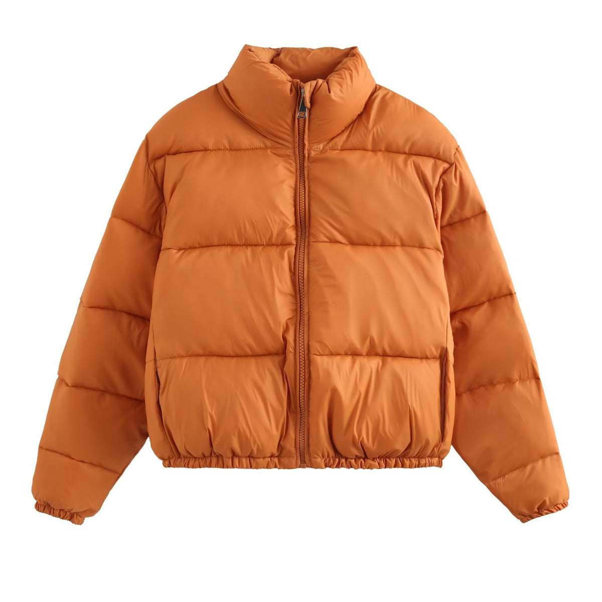 Cropped Stand Collar Zip Up Puffer Jacket - Ginger