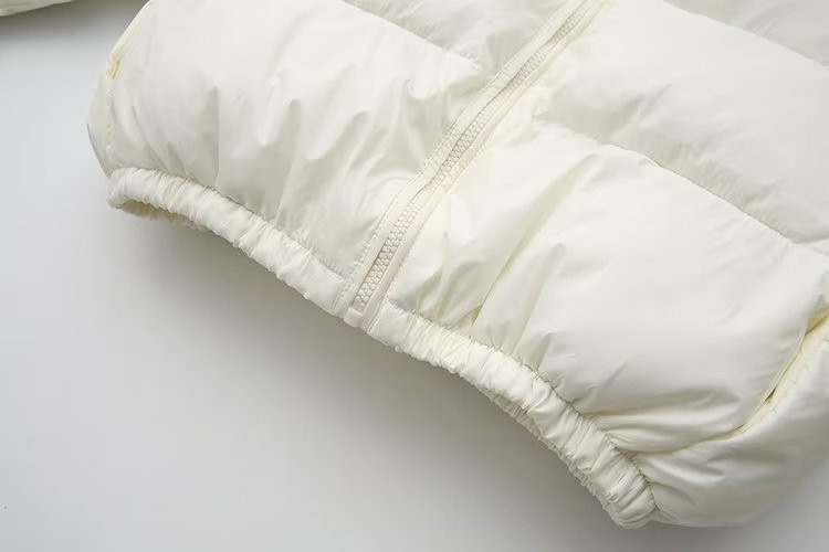 Cropped Stand Collar Zip Up Puffer Jacket - White - 1