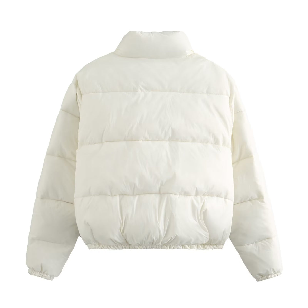 Cropped Stand Collar Zip Up Puffer Jacket - White - 4