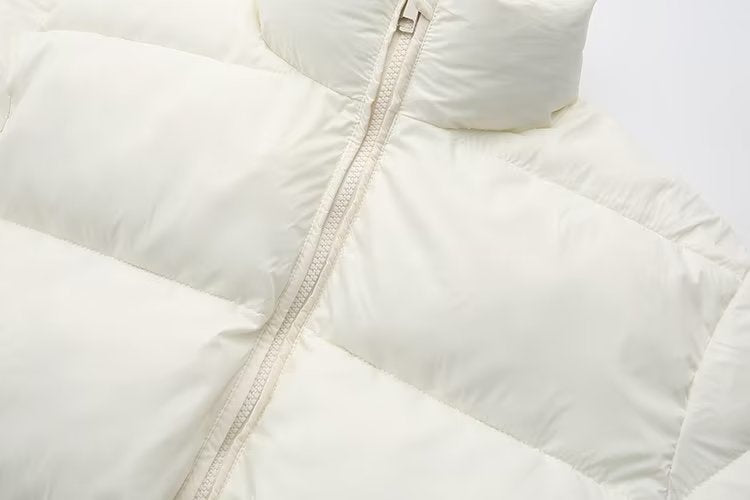 Cropped Stand Collar Zip Up Puffer Jacket - White - 7