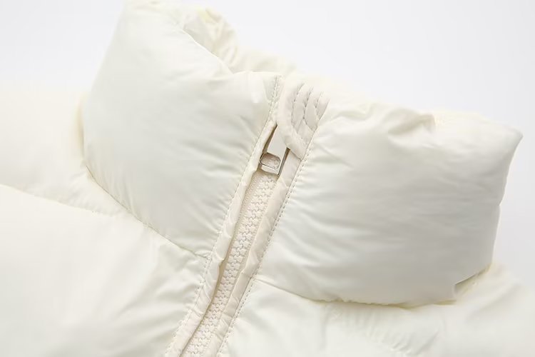 Cropped Stand Collar Zip Up Puffer Jacket - White - 8