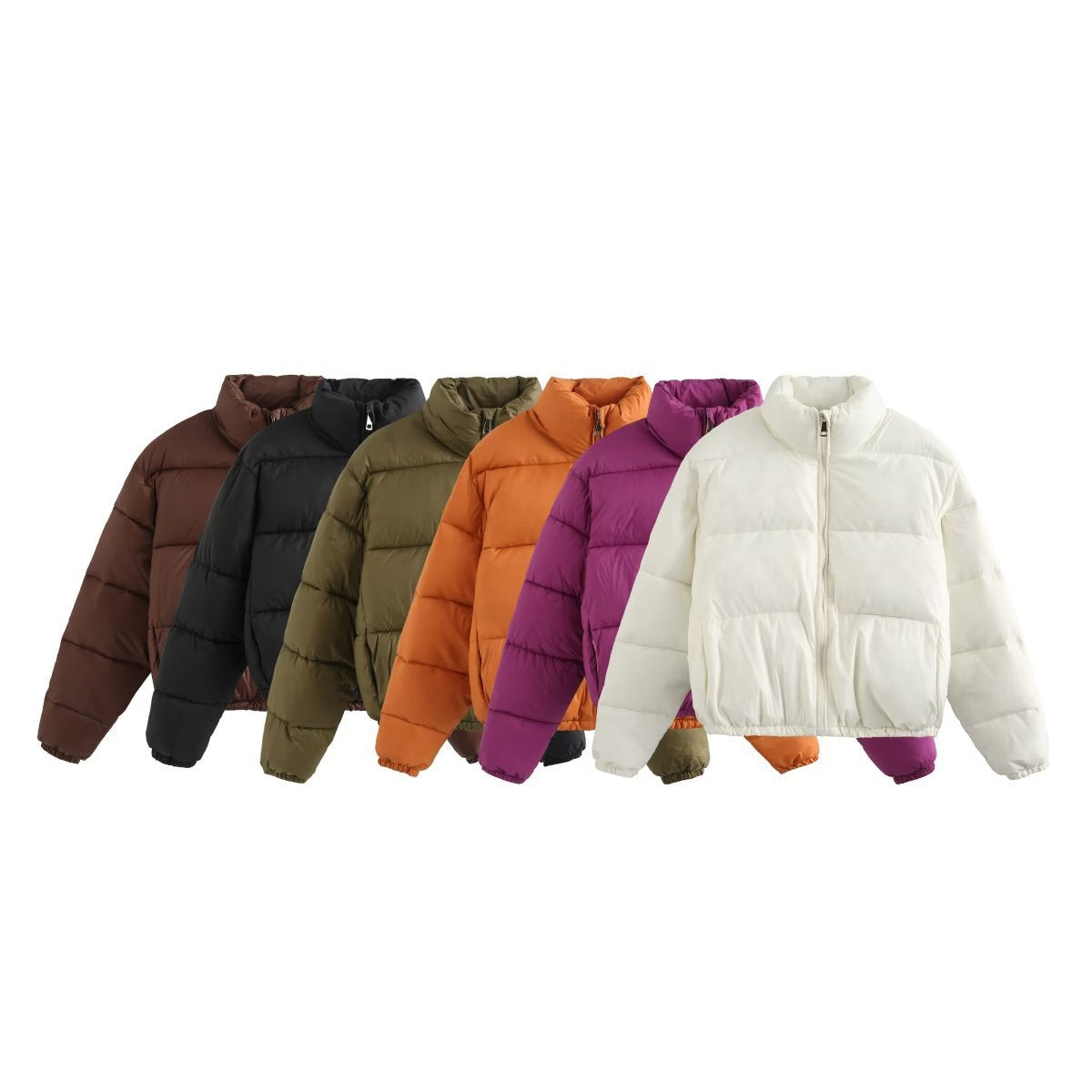 Cropped Stand Collar Zip Up Puffer Jacket