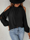 Cold Shoulder Ruffle Neck Blouse - Black