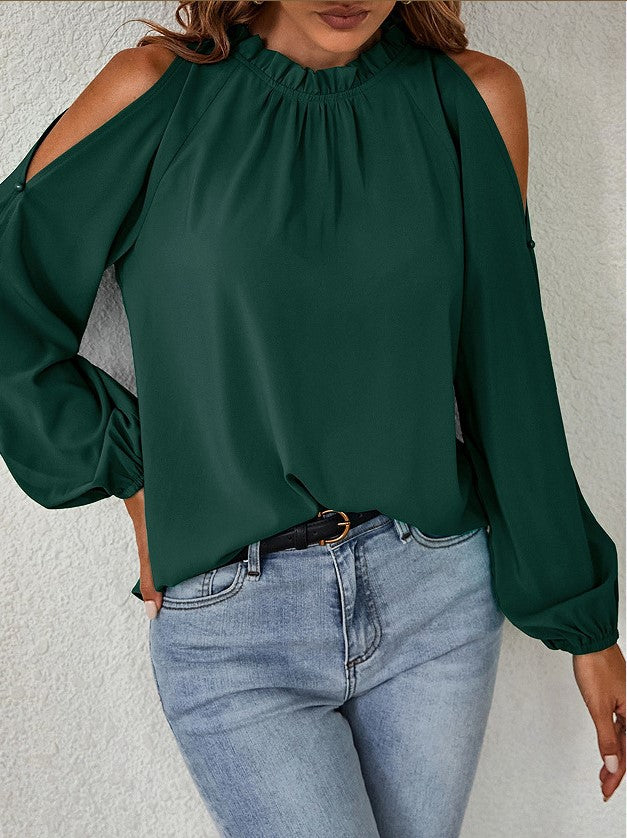 Cold Shoulder Ruffle Neck Blouse