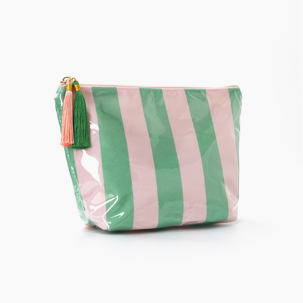 Striped Tassel Zip Cosmetic Toiletry Bag - GPink