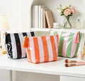 Striped Tassel Zip Cosmetic Toiletry Bag - Green