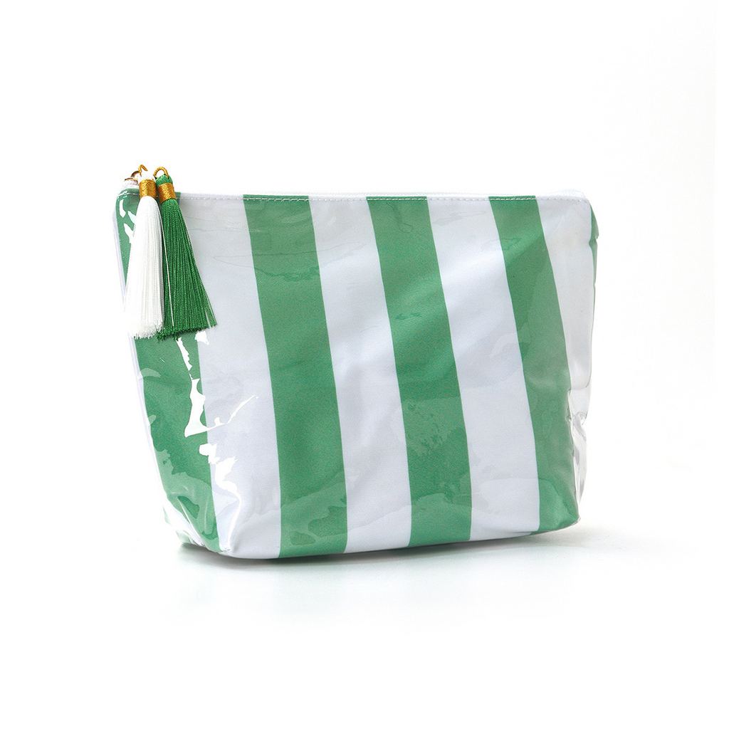 Striped Tassel Zip Cosmetic Toiletry Bag - Green - 1