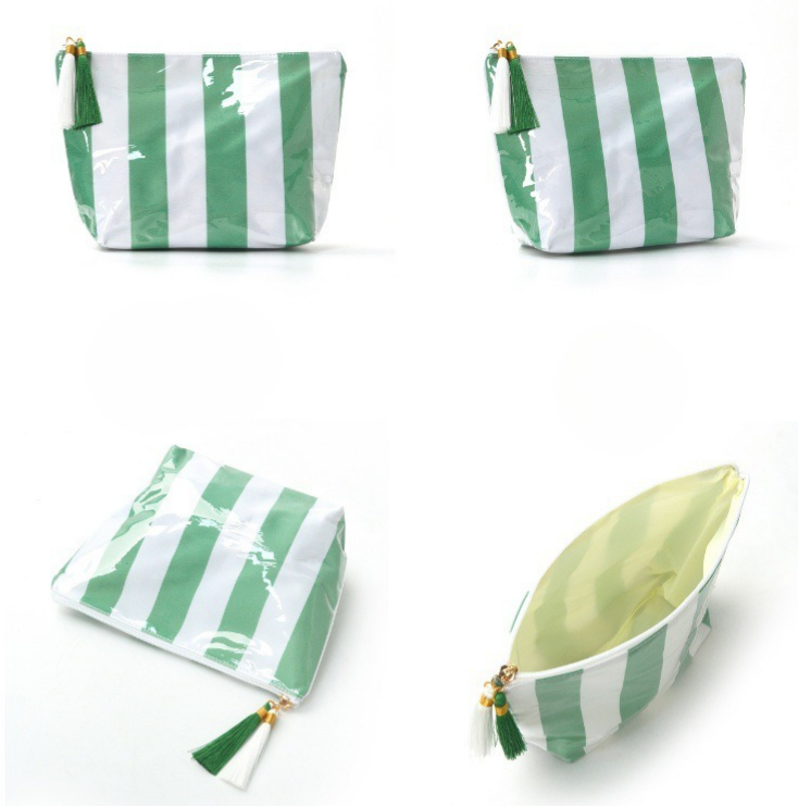 Striped Tassel Zip Cosmetic Toiletry Bag - Green - 2