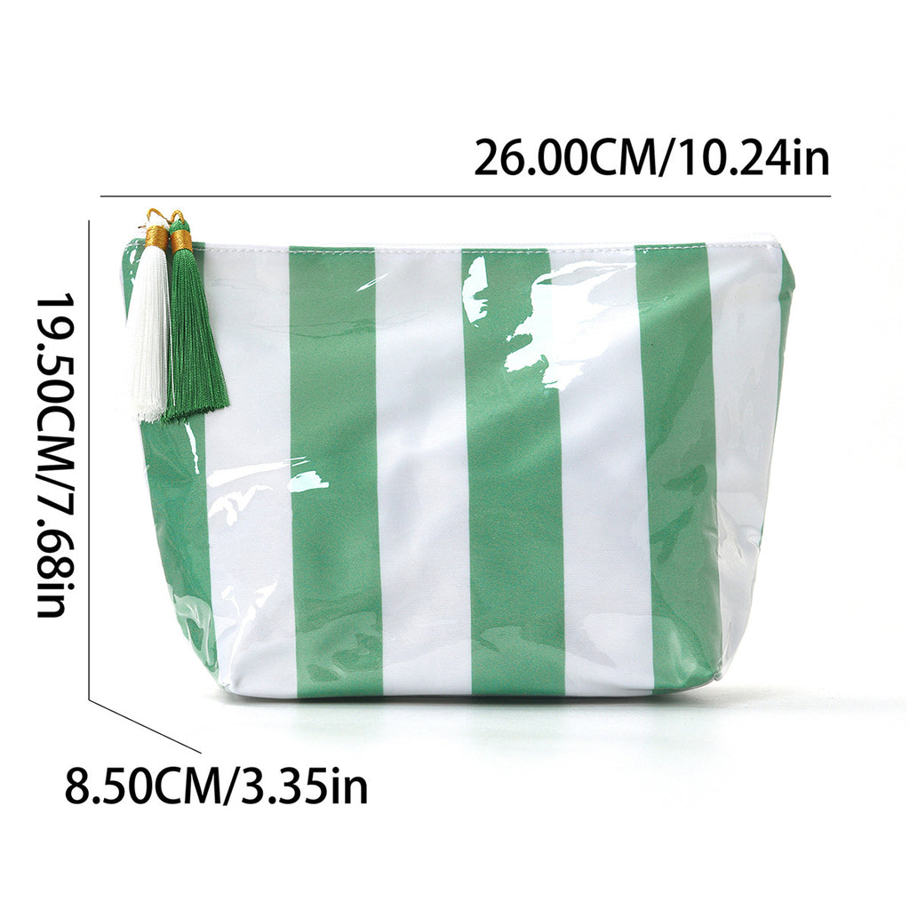 Striped Tassel Zip Cosmetic Toiletry Bag - Green - 6