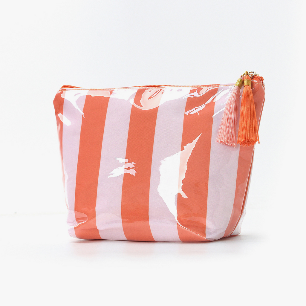 Striped Tassel Zip Cosmetic Toiletry Bag - Orange