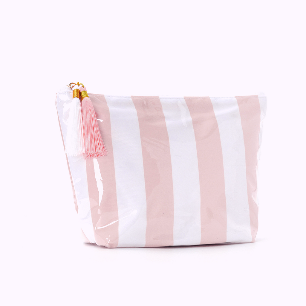 Striped Tassel Zip Cosmetic Toiletry Bag - Pink