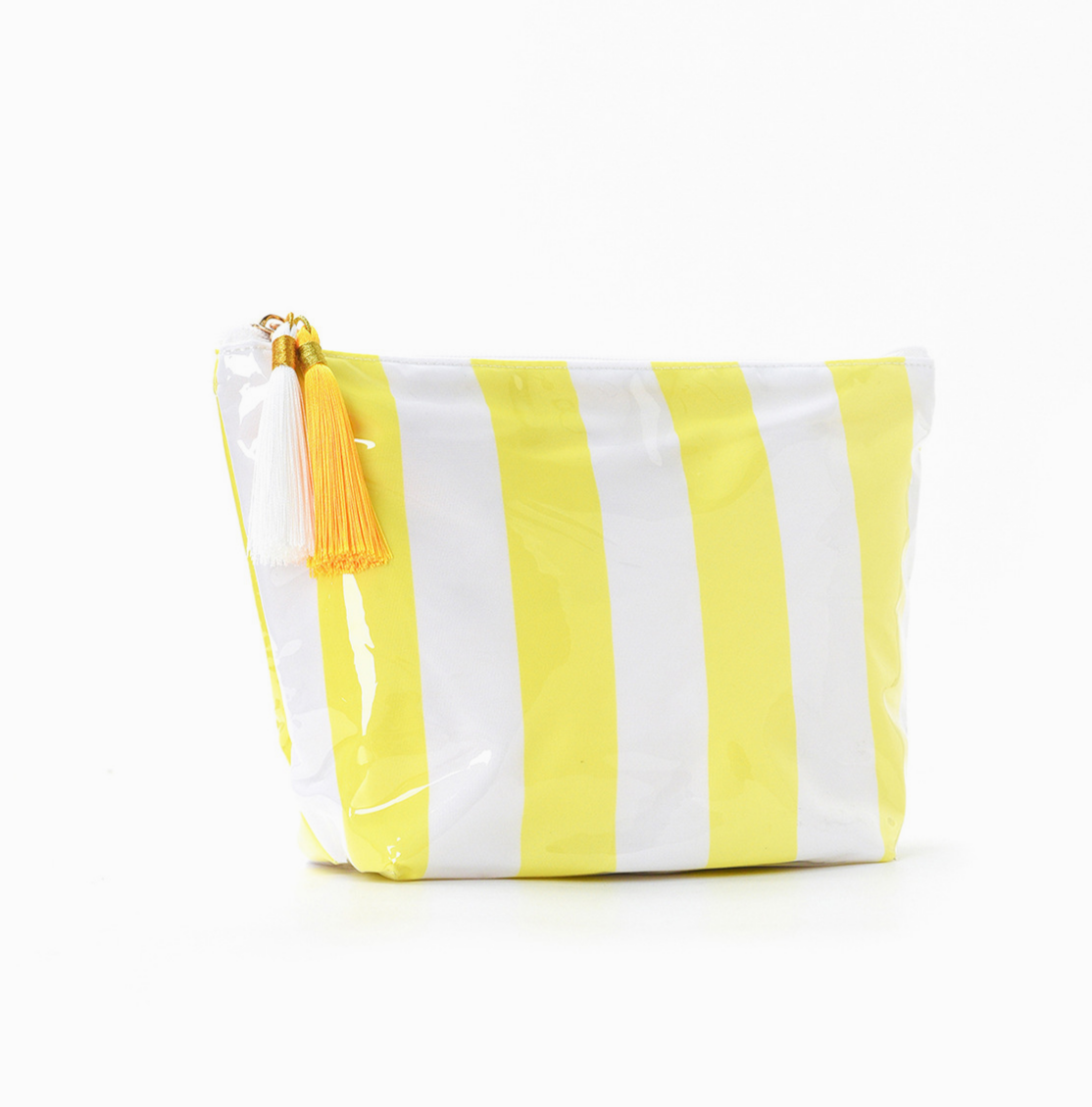 Striped Tassel Zip Cosmetic Toiletry Bag - Yellow