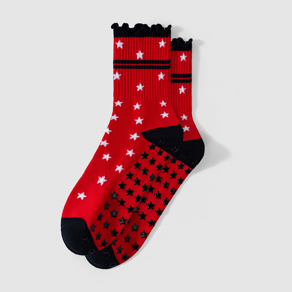Ruffle Cuff Star Print Non-Slip Grip Socks - Stars - 1