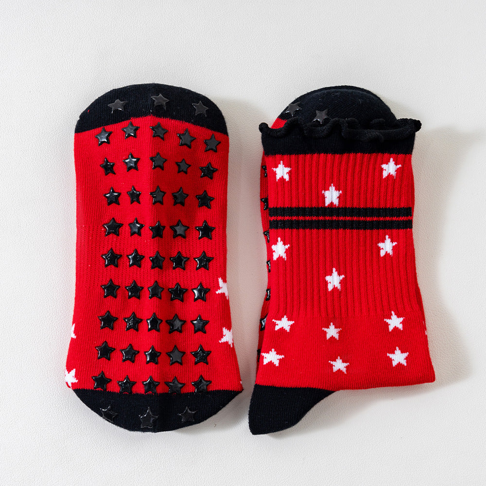 Ruffle Cuff Star Print Non-Slip Grip Socks - Stars - 3