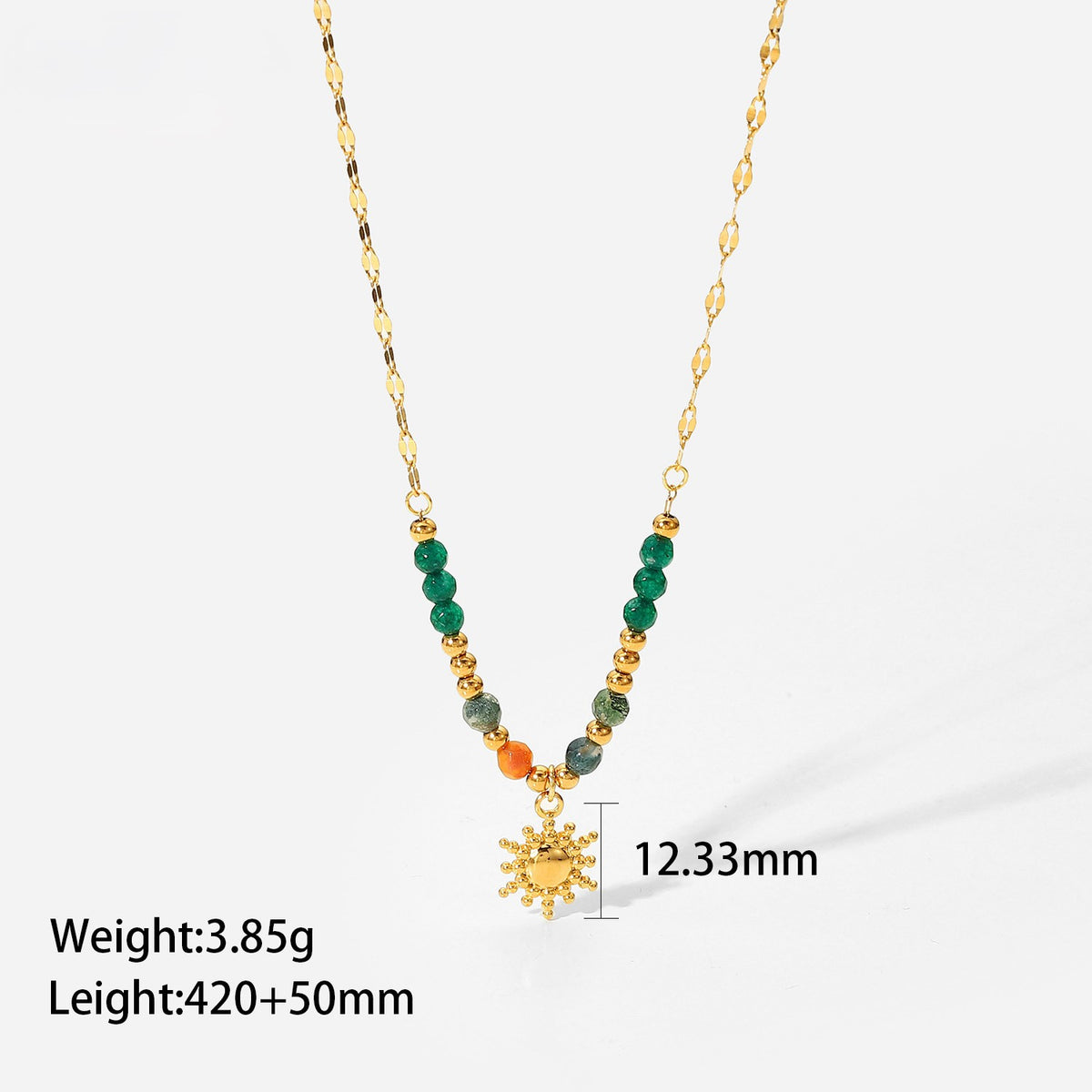 Sun Charm Beaded Chain Necklace - Gold