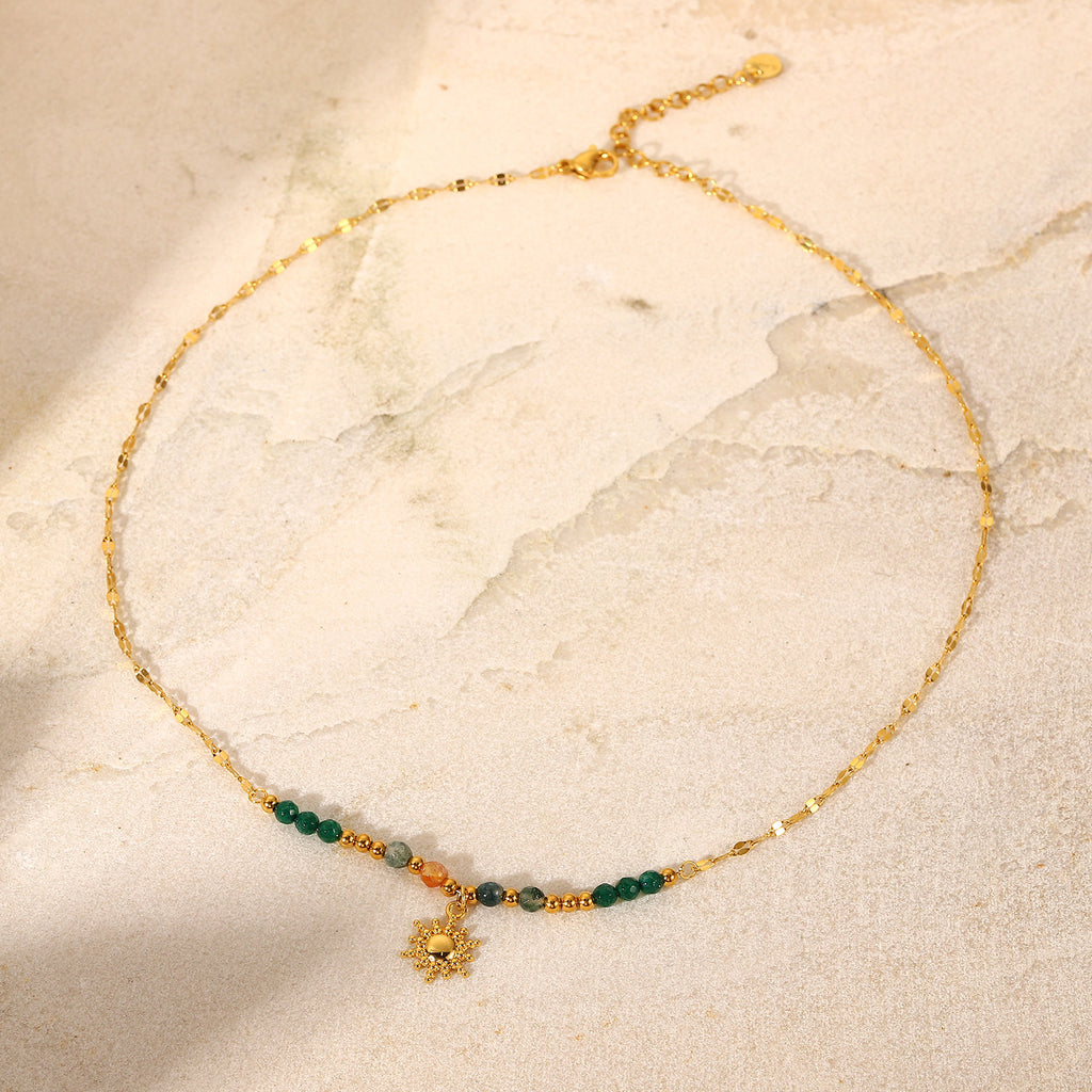 Sun Charm Beaded Chain Necklace - Gold - 3