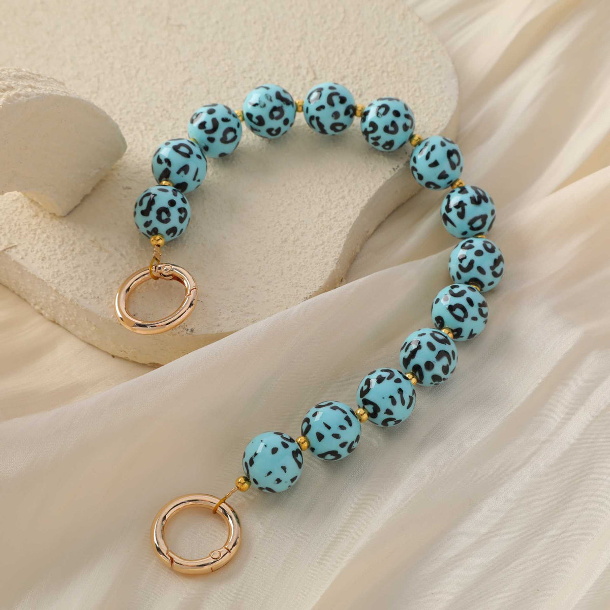 Leopard Print Chunky Bead Spring Clasp Bag Strap - Blue