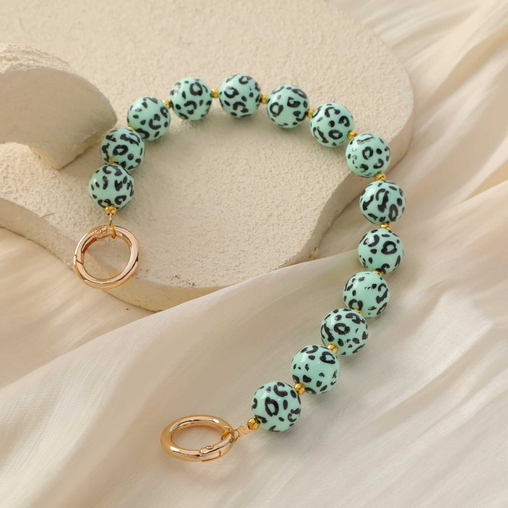 Leopard Print Chunky Bead Spring Clasp Bag Strap - Green