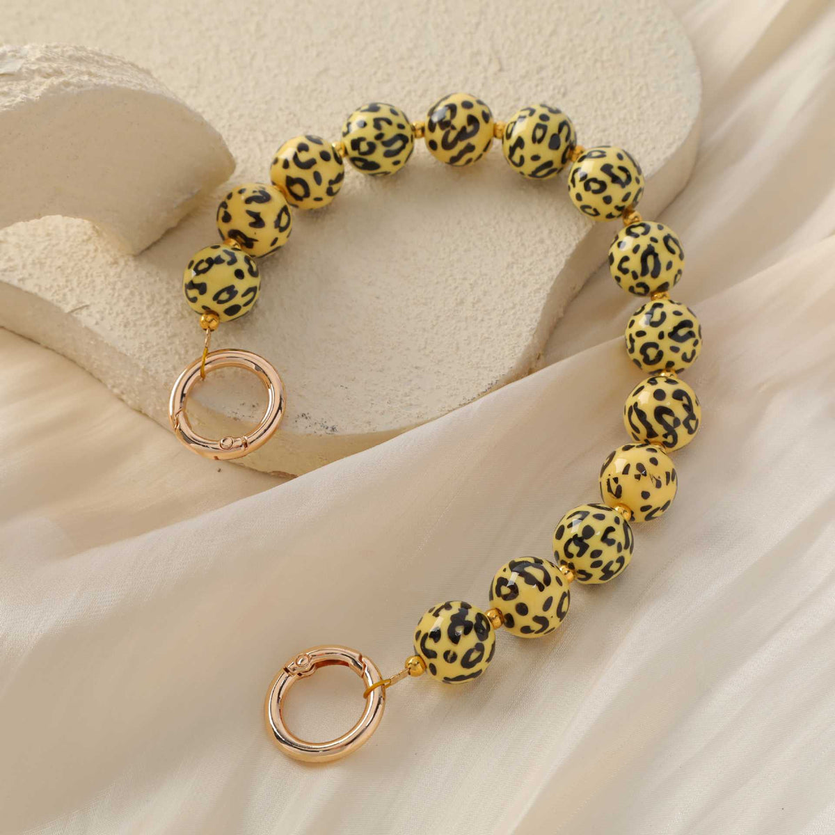 Leopard Print Chunky Bead Spring Clasp Bag Strap - Yellow
