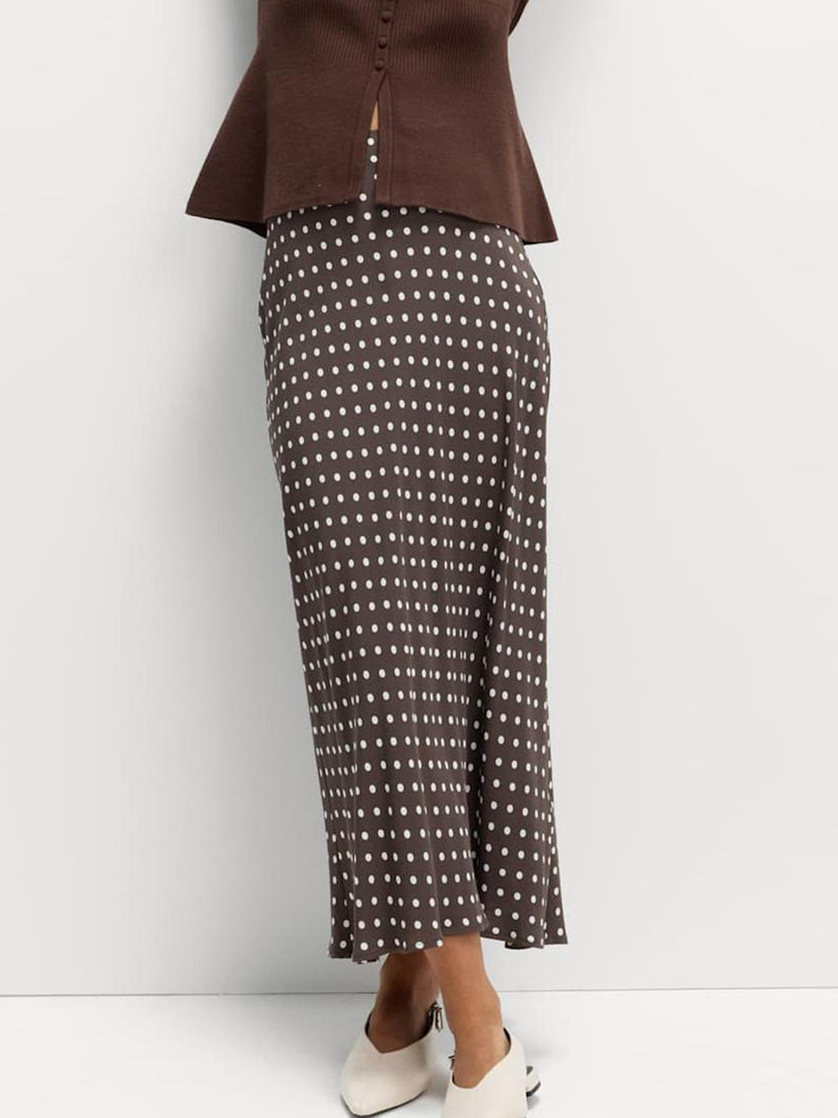 Polka Dot Fluted Hem Maxi Skirt - Coffee
