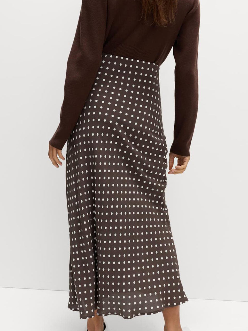 Polka Dot Fluted Hem Maxi Skirt - Coffee - 2