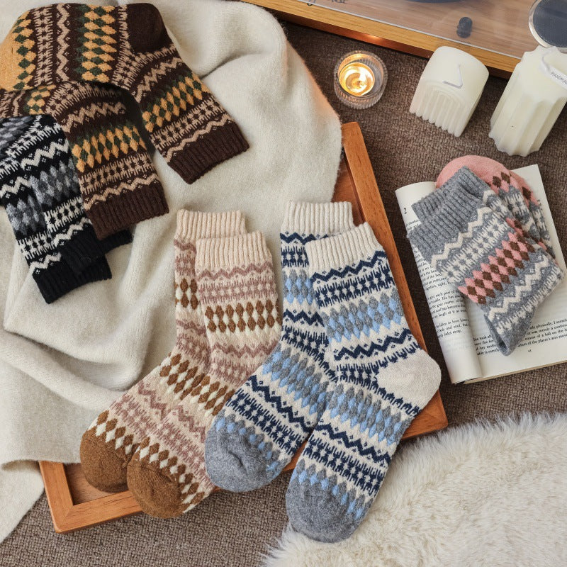 Retro Fair Isle Color Block Crew Socks