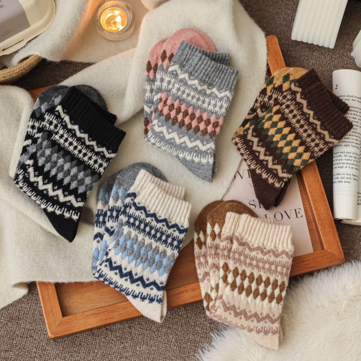 Retro Fair Isle Color Block Crew Socks - view 1