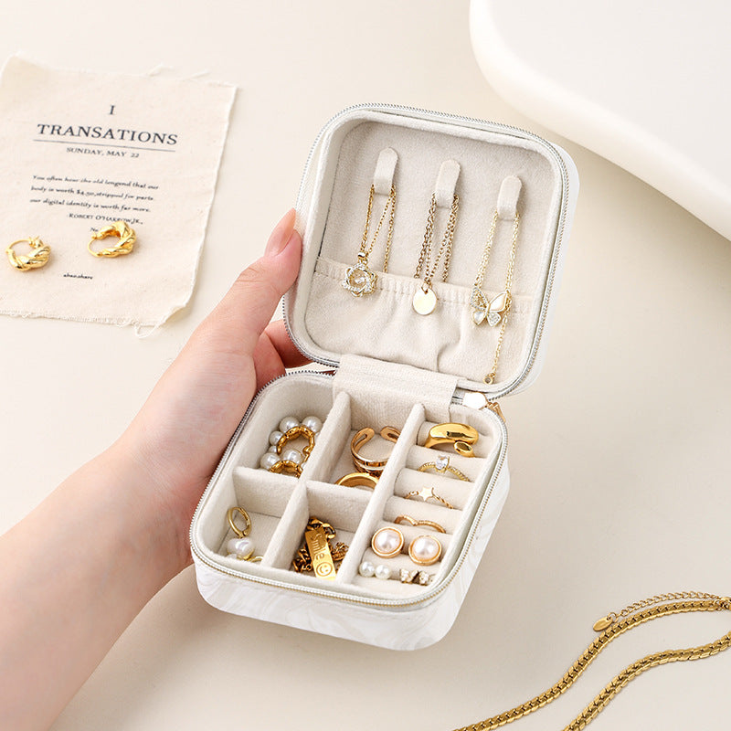 Swirl Marble Zip Jewelry Case Organizer - White