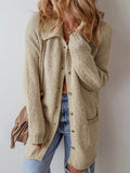 Collared Longline Button Cardigan with Pockets - Khaki