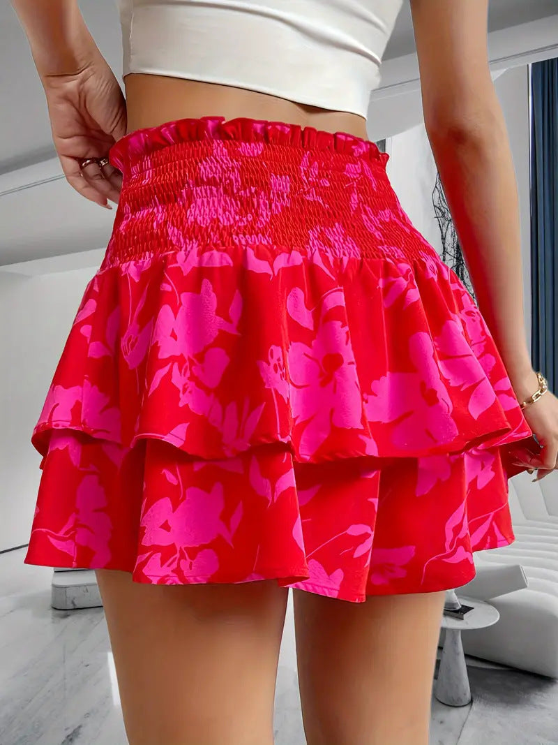 Smocked Waist Tiered Ruffle Mini Skirt - view 1