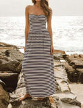 Strapless Striped Maxi Dress With Cinched Waist - Black