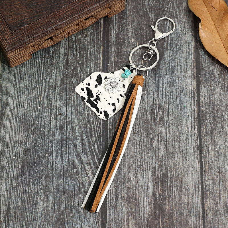 Western Cowhide Tassel Keychain Bag Charm - Cow_W