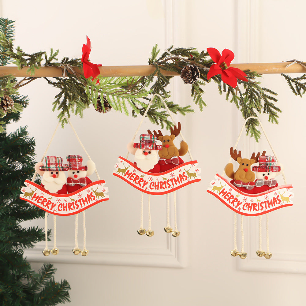Holiday Plush Hanging Sign with Dangling Bell Legs