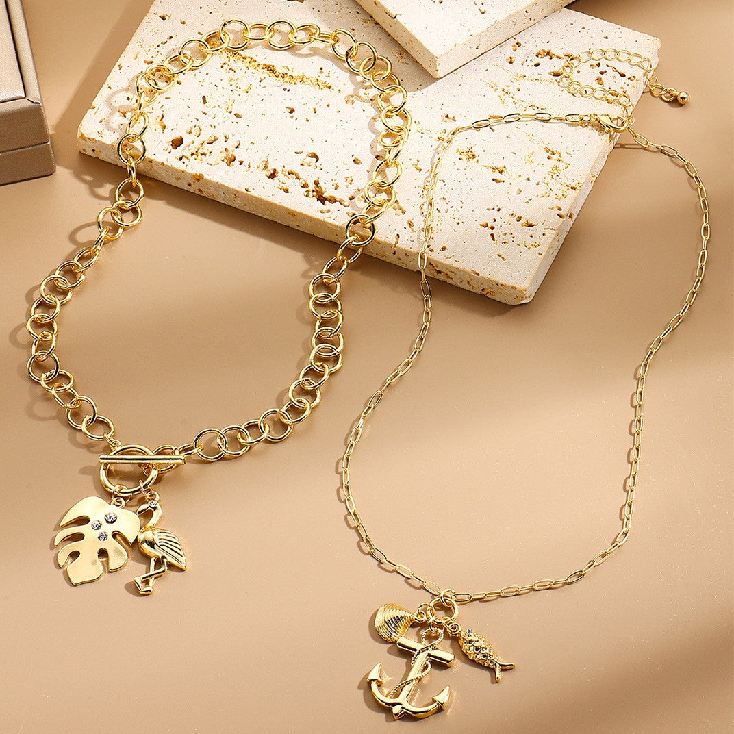 Anchor Flamingo Charm Chain Necklace