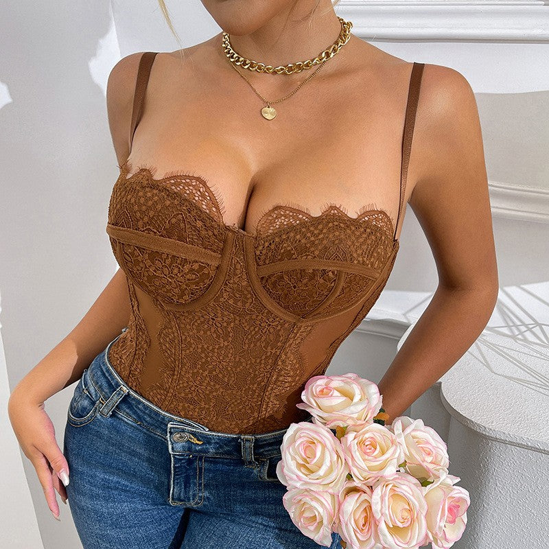 Eyelash Lace Underwire Corset Style Bodysuit