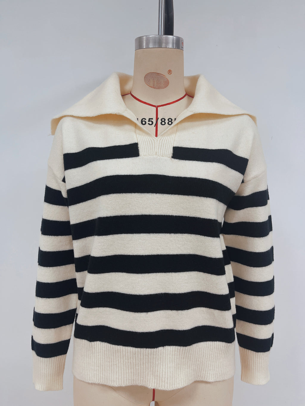 Breton Stripe Oversized Collar Knit Sweater - Apricot