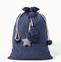 Drawstring Santa Sack With Beaded Star Tassel - NavyBlue