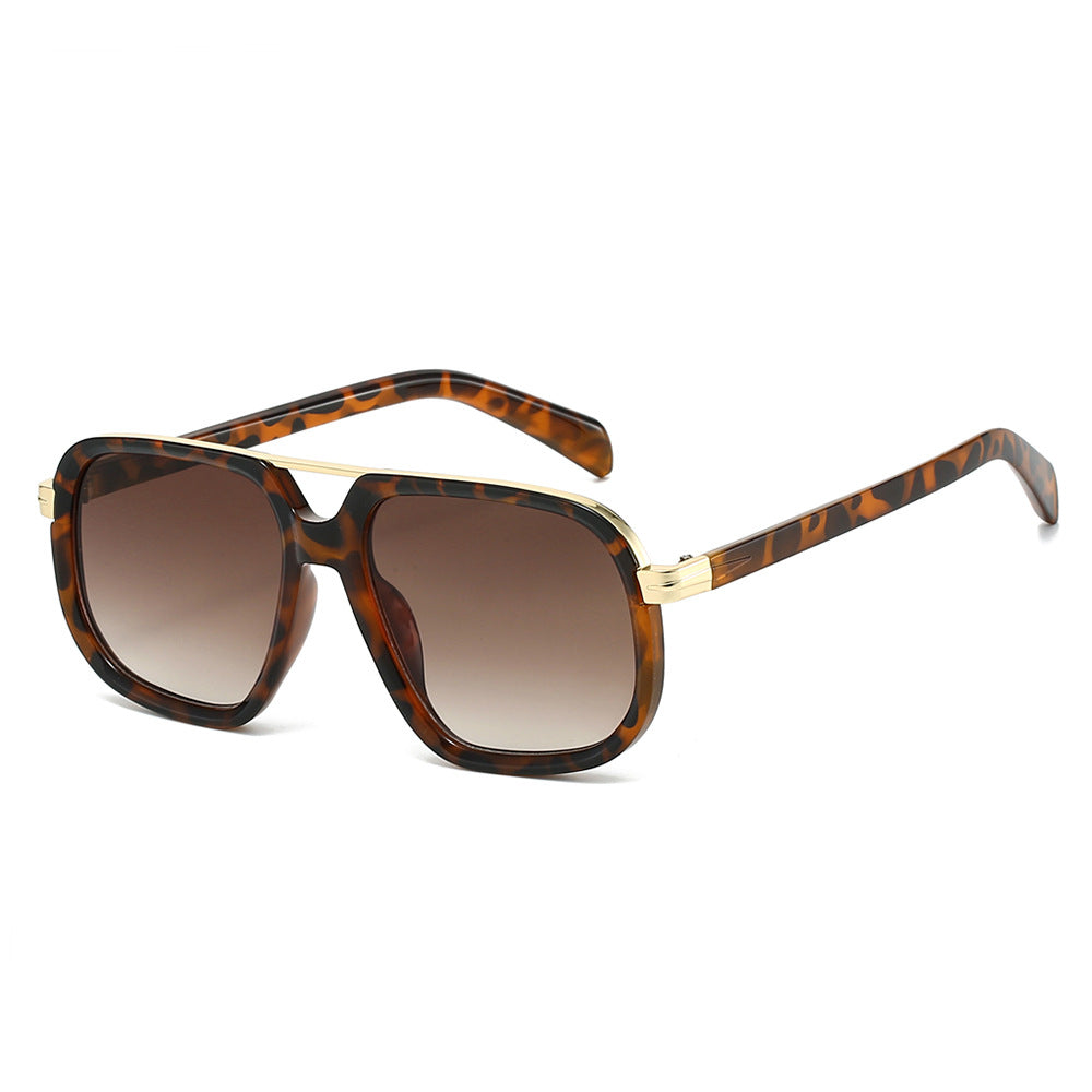 Gradient Lens Double Bridge Sunglasses - Leopard_T
