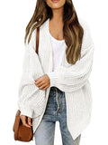 Chunky Knit Open Front Cardigan with Balloon Sleeves - White
