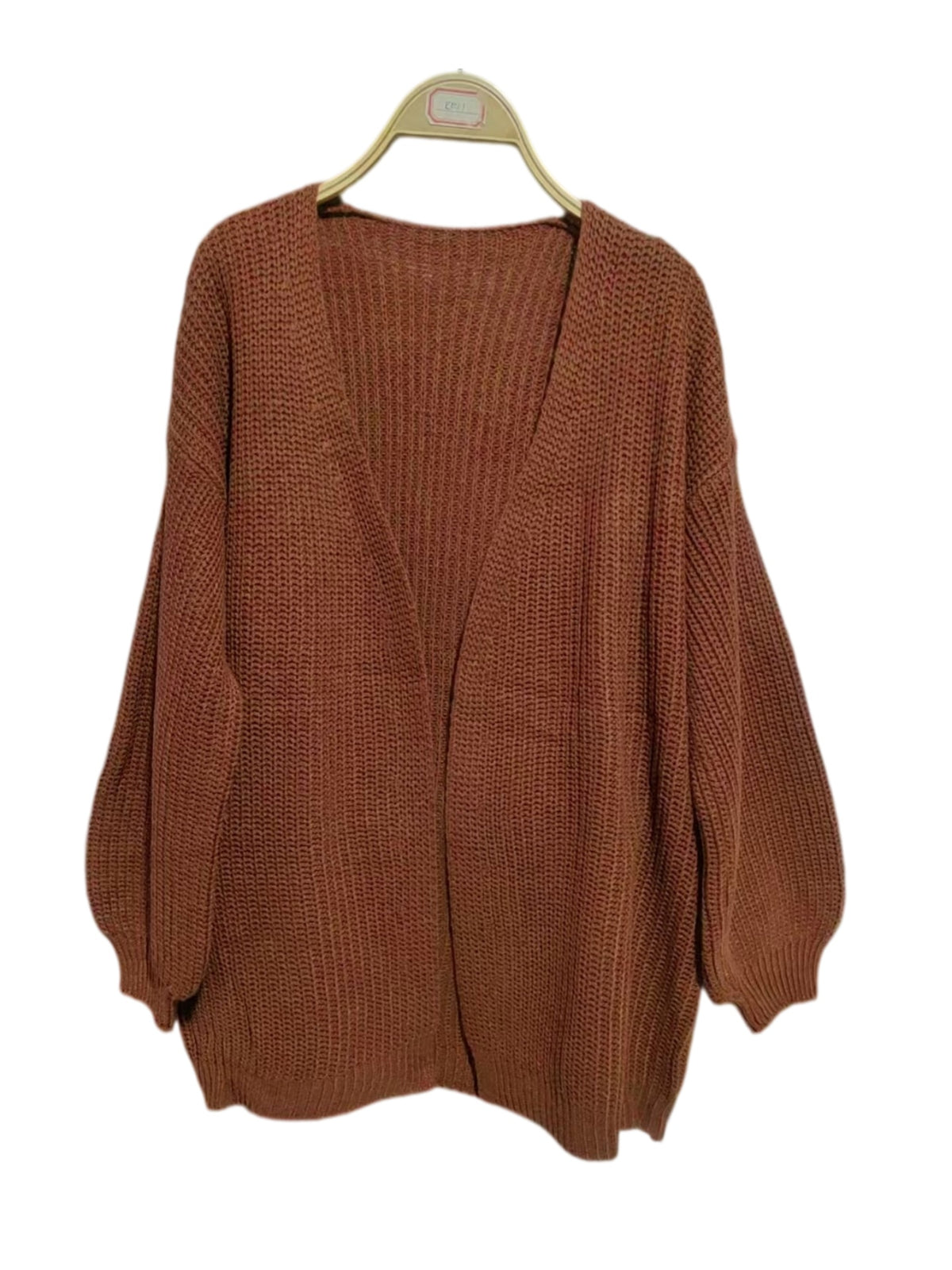 Chunky Knit Open Front Cardigan with Balloon Sleeves - view 1
