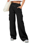 Wide Leg Cargo Sweatpants With Side Pockets - Black